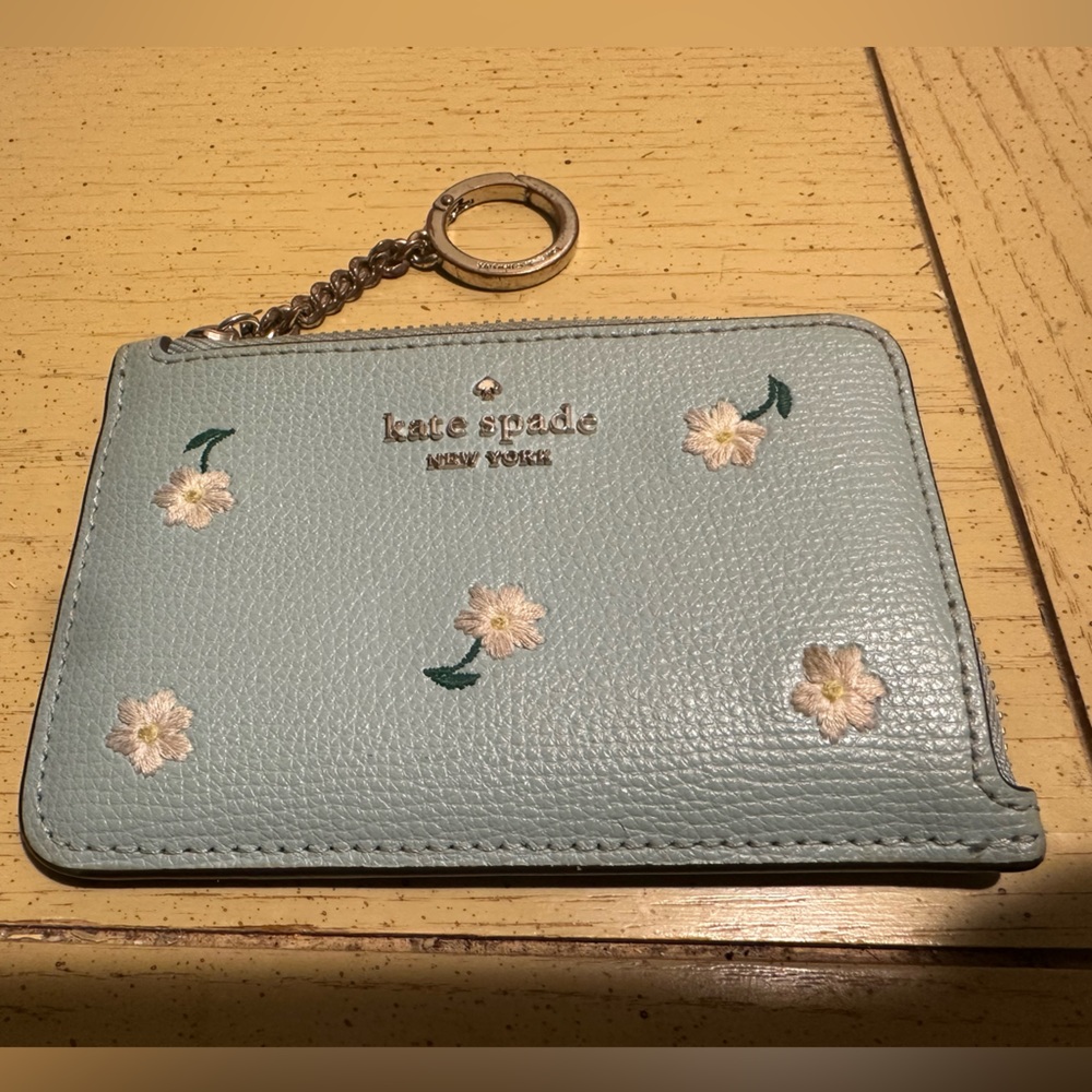 Kate Spade Light Blue Floral Keychain Wallet
